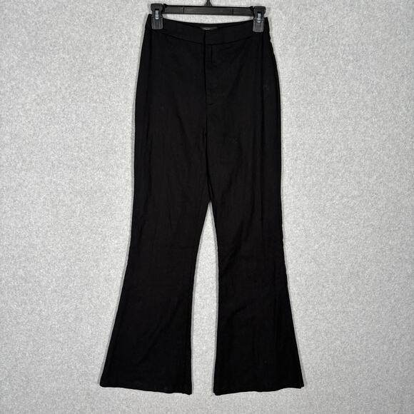 Pretty Little Thing Pants Womens‎ 4 Black Bootcut Flare Linen Chino Academia - Picture 1 of 9